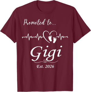 Promoted to Gigi Est 2026 Baby Announcement T-Shirt - T-Shirt | Maroon