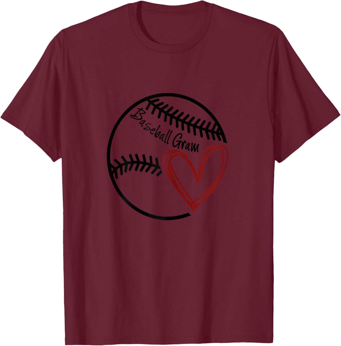 Baseball Gram Heart Grandma T-Shirt - T-Shirt | Maroon