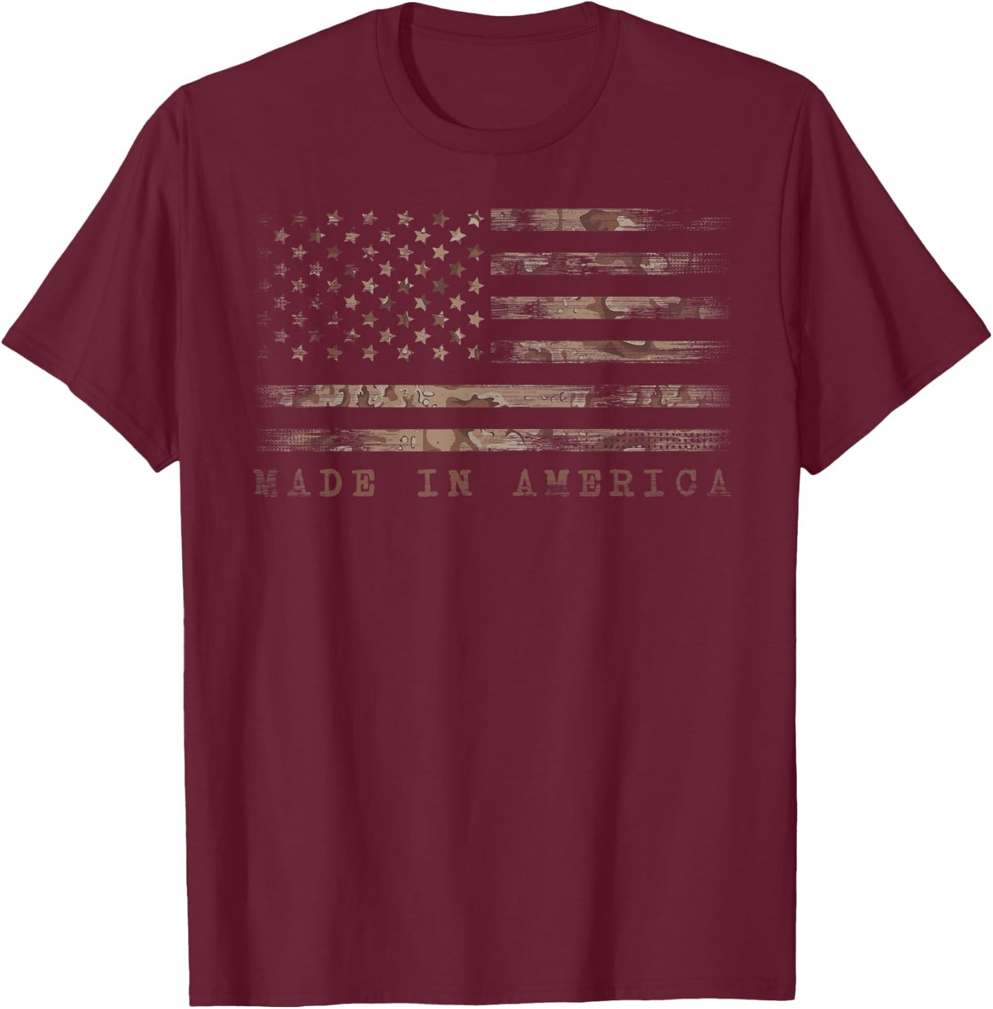 Made In America With US Flag Design For USA Independence Day T-Shirt - T-Shirt | Maroon