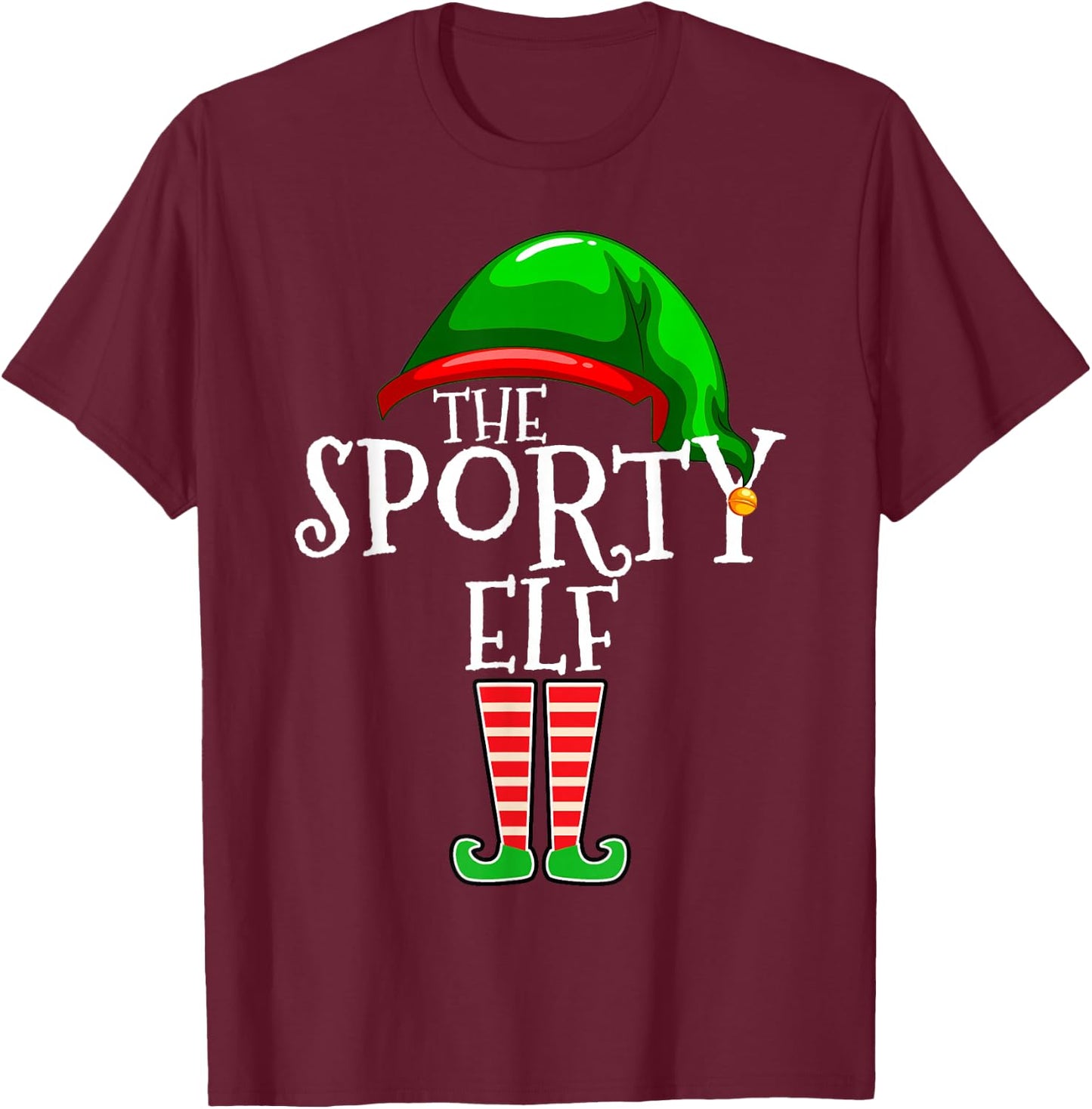 The Sporty Elf Family Matching Group Christmas T-Shirt - T-Shirt | Maroon