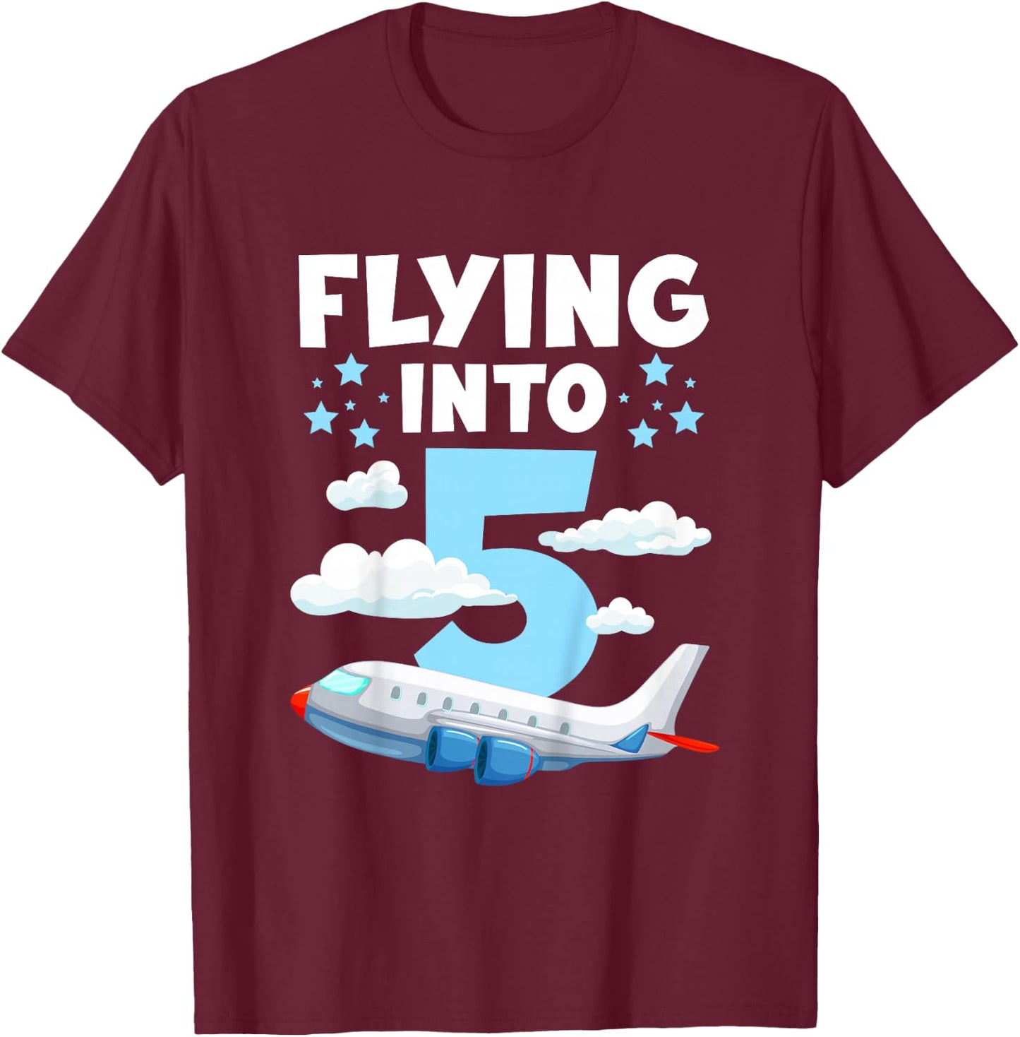 5th Airplane Birthday Party 5 Year Old Pilot Birthday T-Shirt - T-Shirt | Maroon