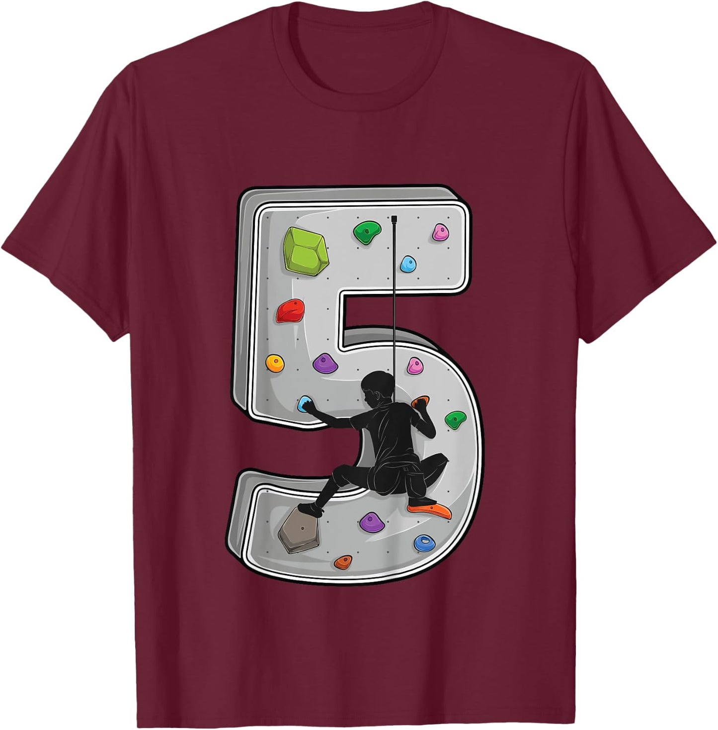 5 year old rock climbing 5th birthday Adventures Climber T-Shirt - T-Shirt | Maroon