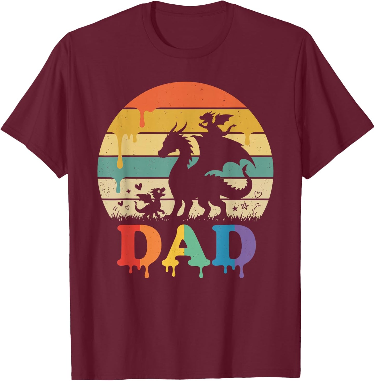 Drip Sunset Dragon Dad Grandpa Father's Day T-Shirt - T-Shirt | Maroon