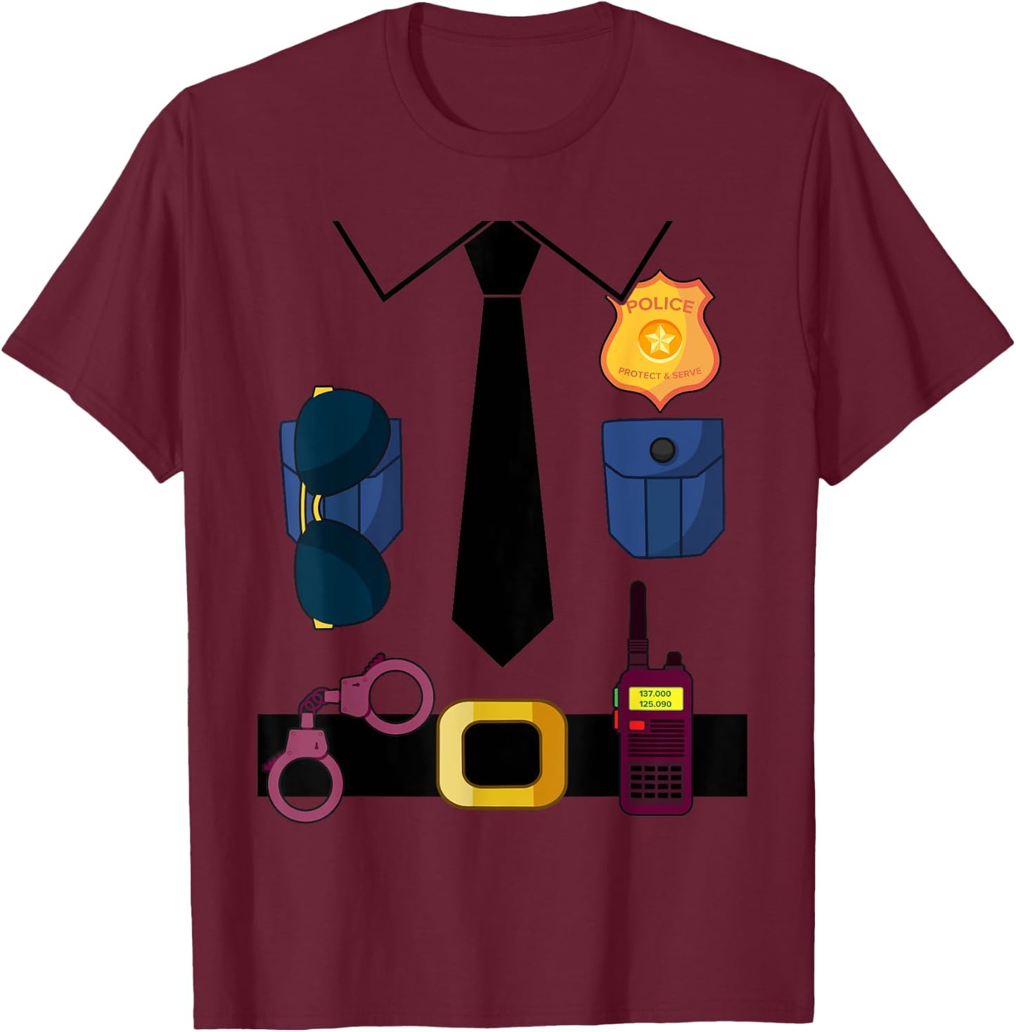Police Costume For Kids & Adults Halloween Police Officer T-Shirt - T-Shirt | Maroon