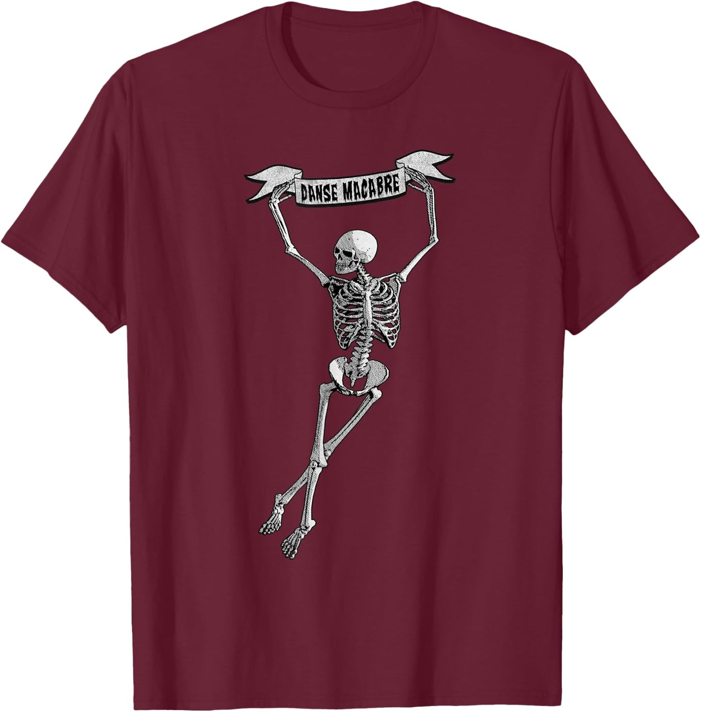Danse Macabre Dancing Skeleton Halloween Dance of Death T-Shirt - T-Shirt | Maroon