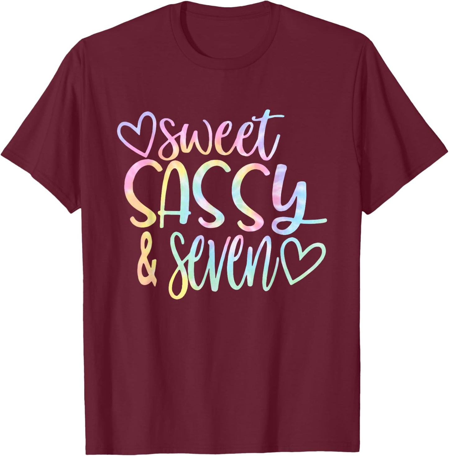 Sweet Sassy and Seven Girl's Birthday Tie Dye Girls Kids T-Shirt - T-Shirt | Maroon