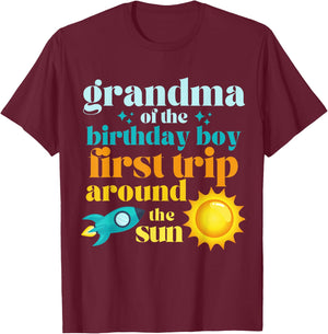 Grandma First Trip Around The Sun Outer Space 1st Birthday T-Shirt - T-Shirt | Maroon
