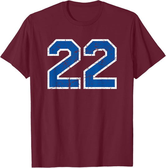 Number #22 Vintage White/Blue Plain Number T-Shirt - T-Shirt | Maroon