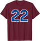 Number #22 Vintage White/Blue Plain Number T-Shirt - T-Shirt | Maroon
