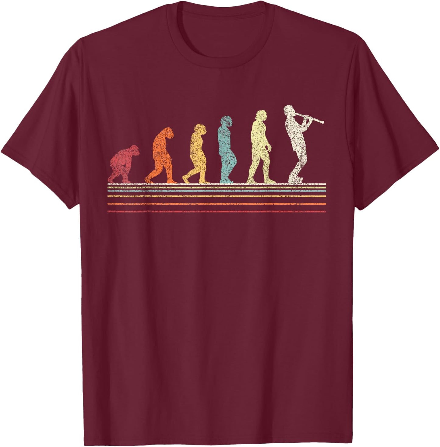 Funny Clarinet Player Evolution Musician Retro Vintage T-Shirt - T-Shirt | Maroon