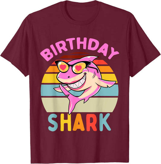 Shark Birthday Toddler Girls Kids Matching Family Girl T-Shirt - T-Shirt | Maroon