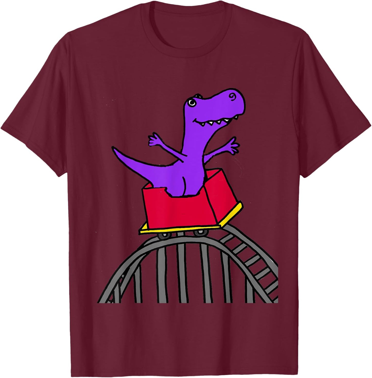 SmileteesFunny Funny T-rex Riding Roller Coaster T-Shirt - T-Shirt | Maroon