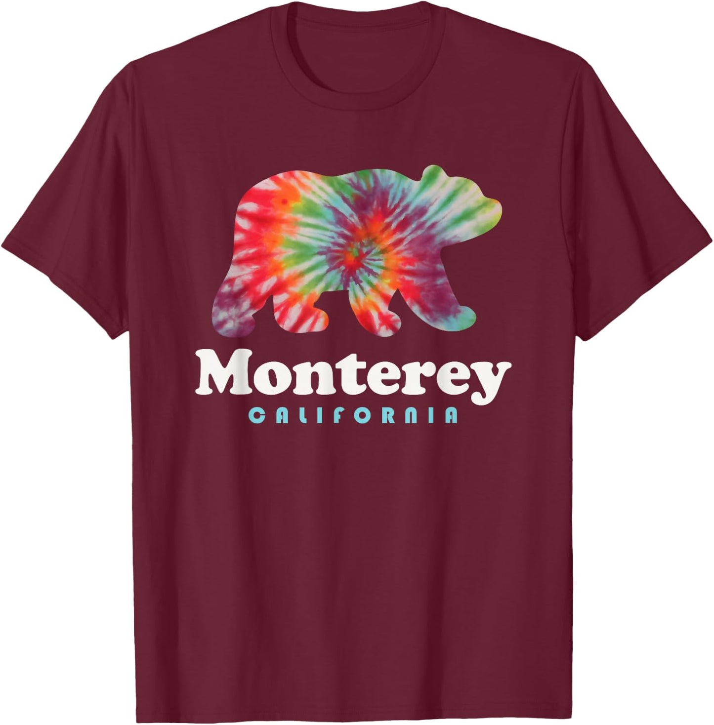 Monterey California Bear Tie Dye Hippie Carmel Valley T-Shirt - T-Shirt | Maroon