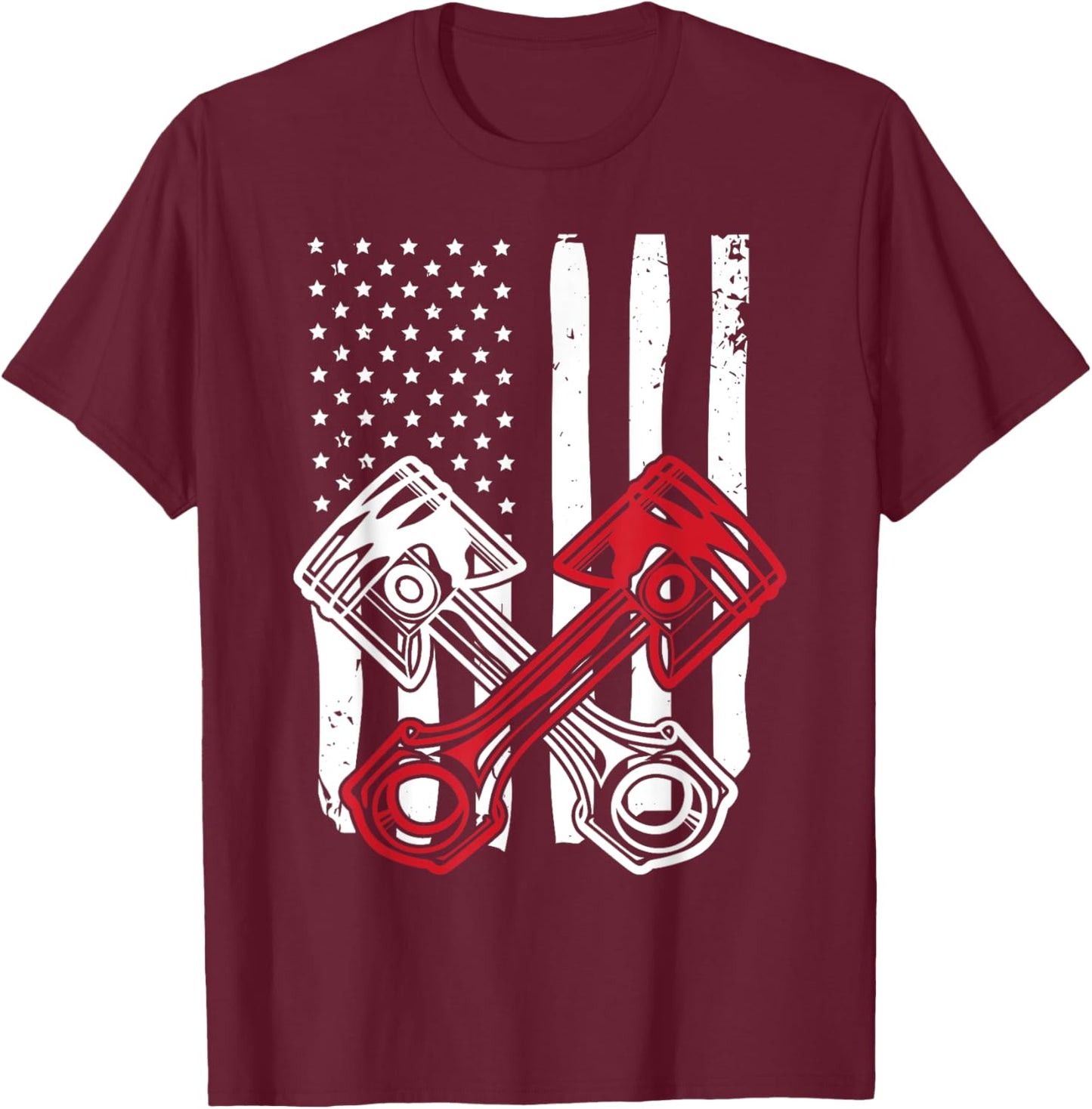 Vintage American Flag Piston Funny Muscle Car Mechanic Gift Men T-Shirt - T-Shirt | Maroon