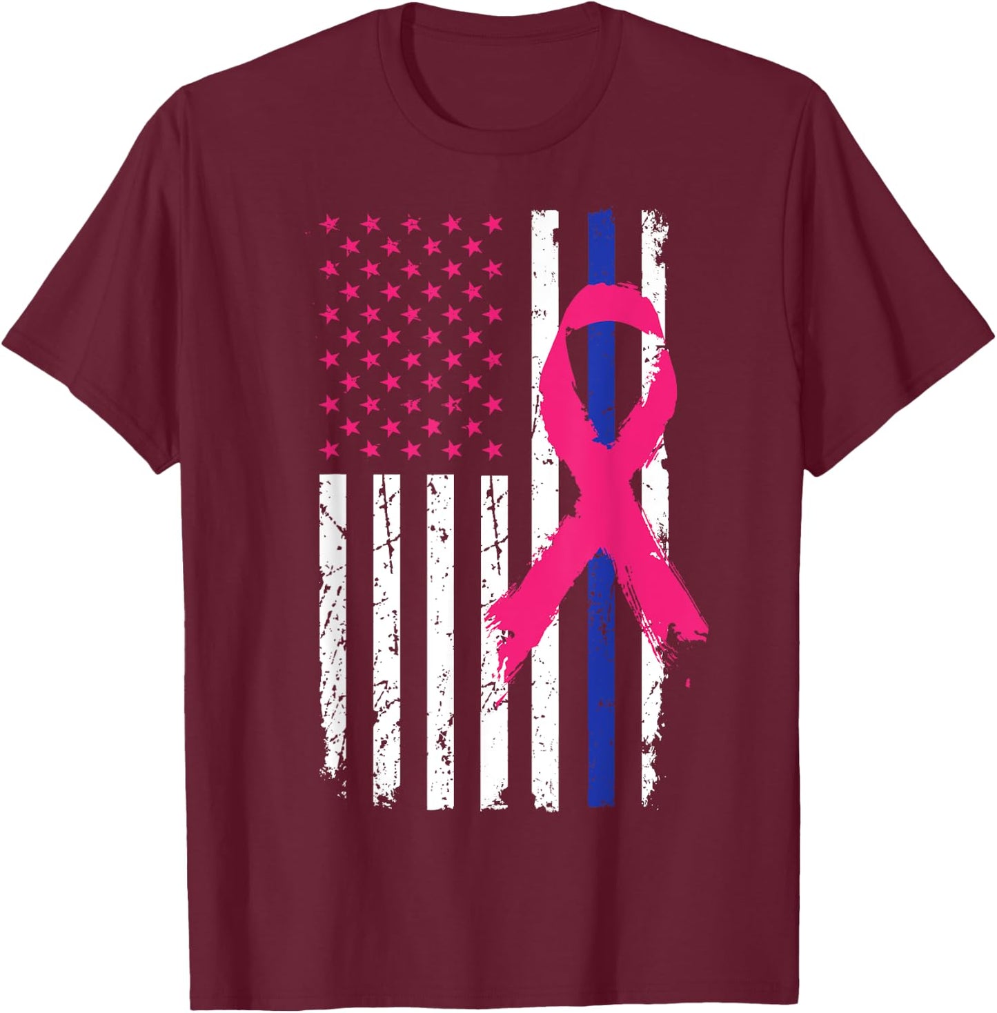American Police Flag Cool Breast Cancer Awareness Gift T-Shirt - T-Shirt | Maroon