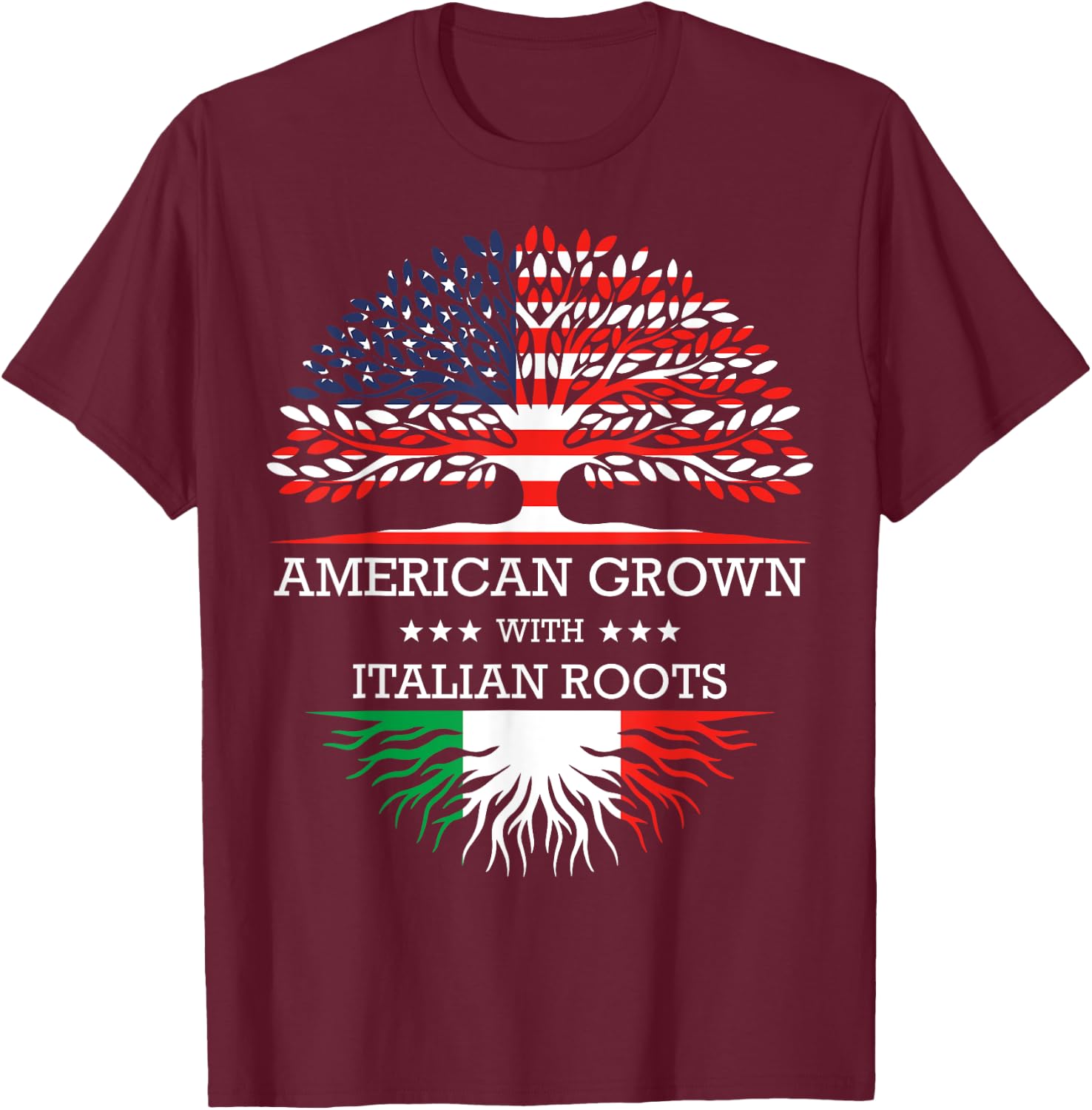American Grown with Italian Roots USA Flag T-Shirt - T-Shirt | Maroon