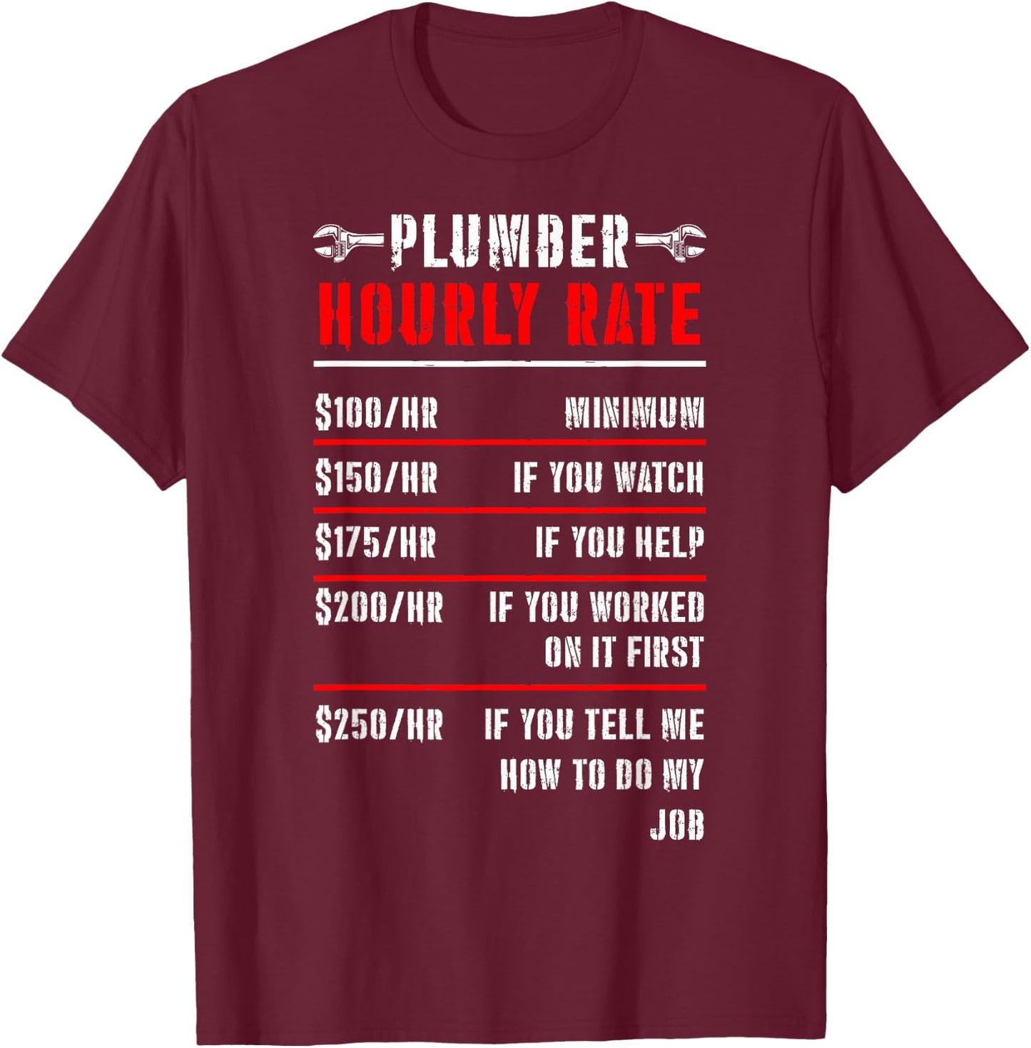 Funny Plumbers Plumber Dads Plumber Hourly Rate Plumber Rate T-Shirt - T-Shirt | Maroon