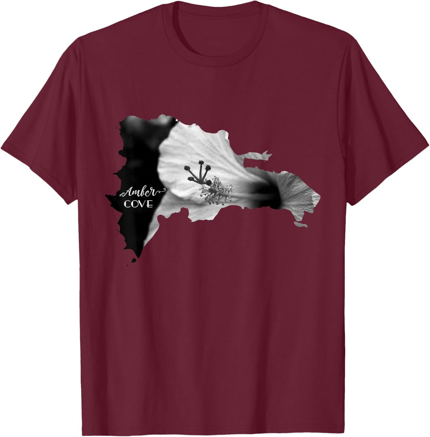 AMBER COVE Dominican Republic Map and Hibiscus Flower T-Shirt - T-Shirt | Maroon