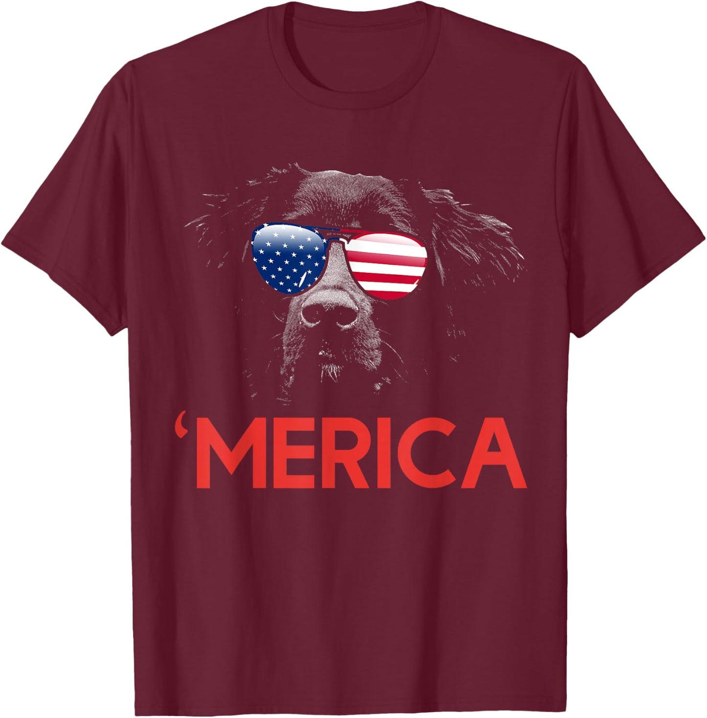 Merica Flat Coated Retriever American Flag 4th of July T-Shirt - T-Shirt | Maroon