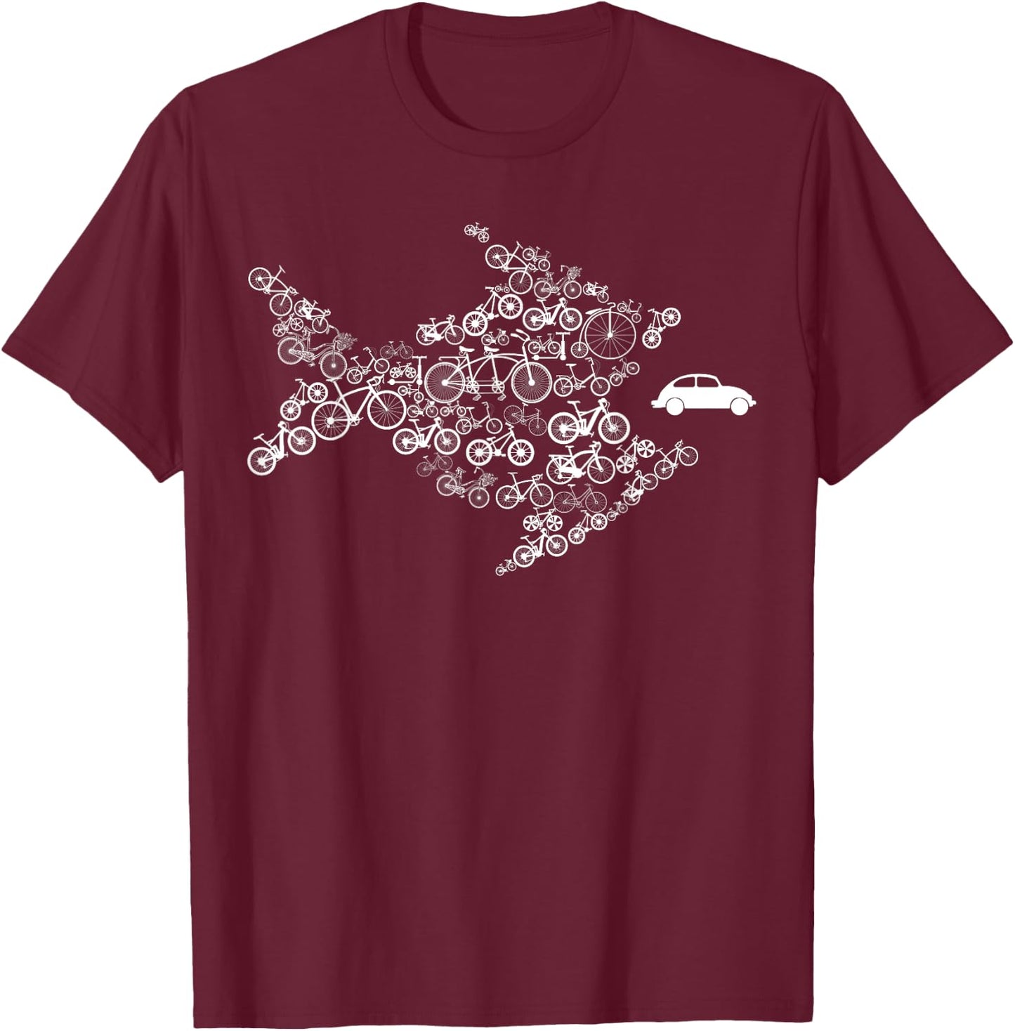 Bicycle fish eats car T-Shirt - T-Shirt | Maroon