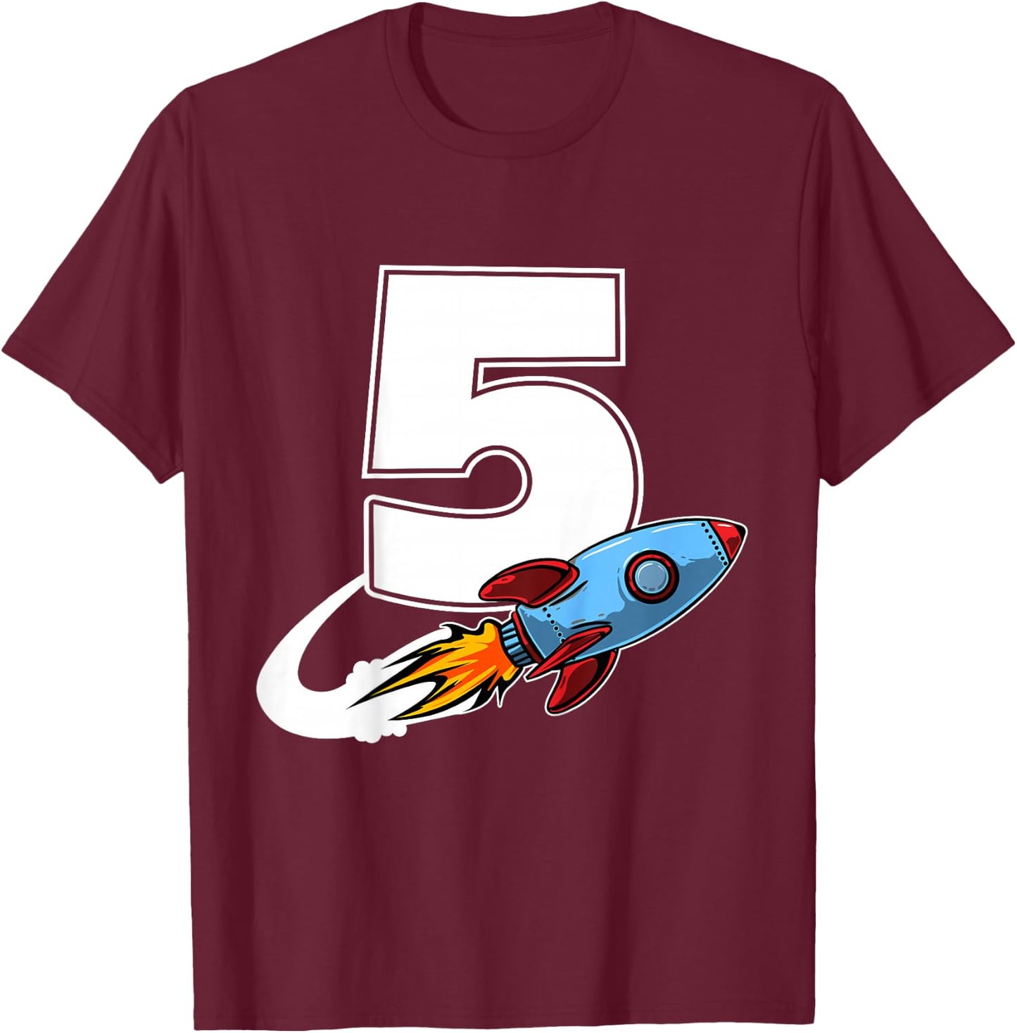 Outer Space 5 Year Old 5th Birthday Five Rocket Ship Party T-Shirt - T-Shirt | Maroon
