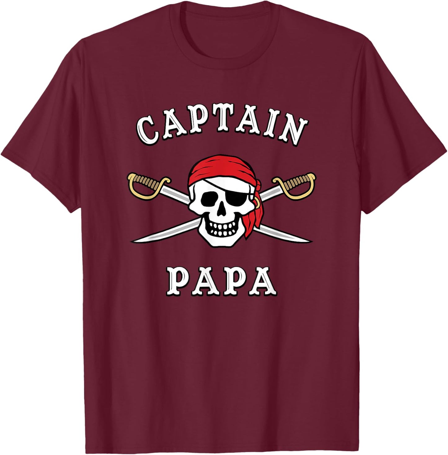 Captain Papa Funny Pirate Grandpa T-Shirt - T-Shirt | Maroon