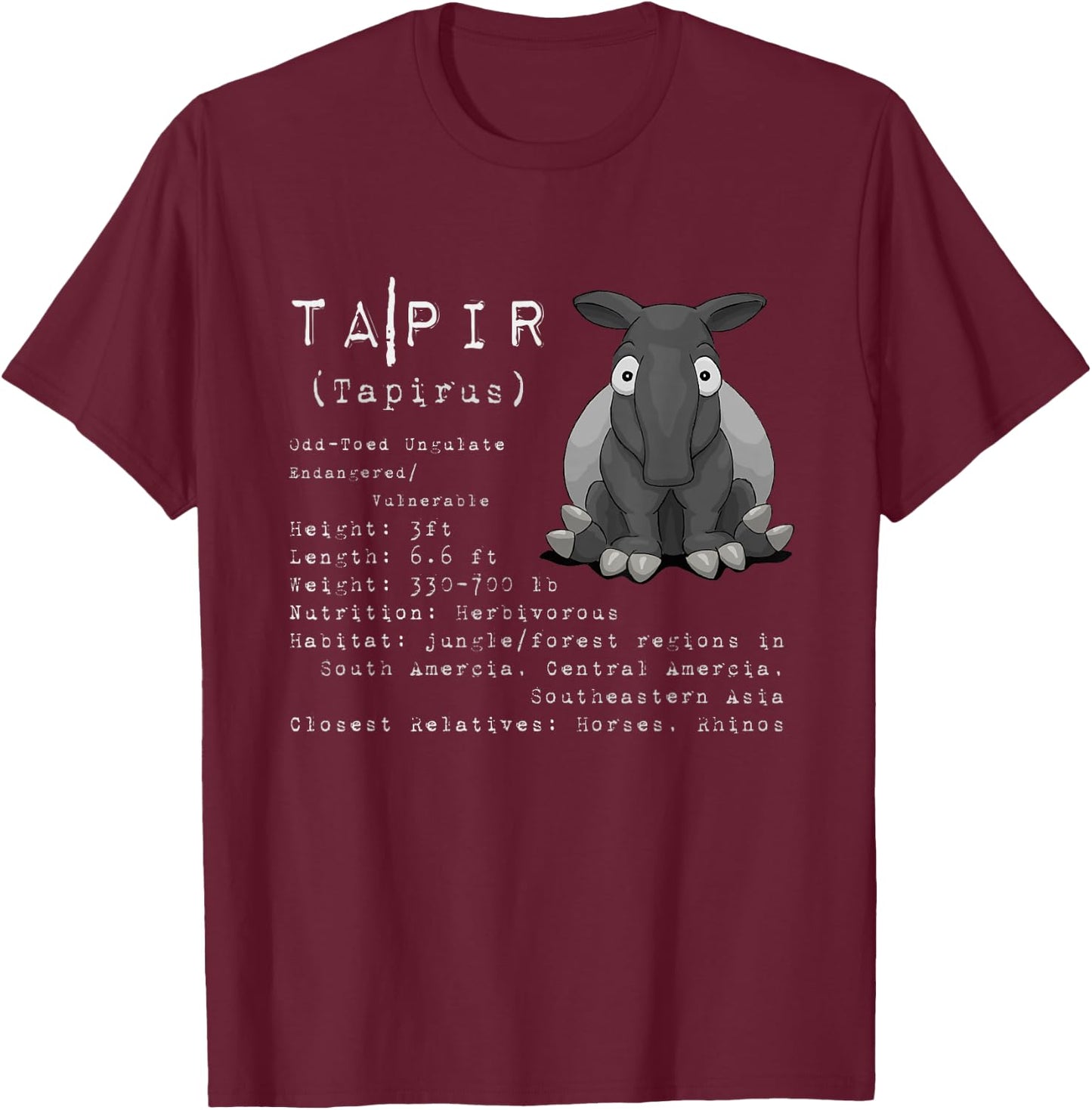 Chubby Malayan Tapir Facts Information T-Shirt - T-Shirt | Maroon