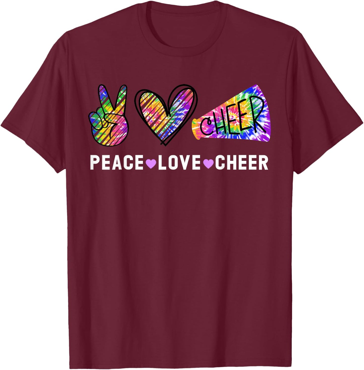 Peace Love Cheer Tie Dye Cheerleading for Cheerleader Cute Small T-Shirt - T-Shirt | Maroon