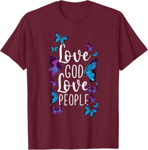 Christian Bible Verse Quote Butterfly Love God Love People T-Shirt - T-Shirt | Maroon