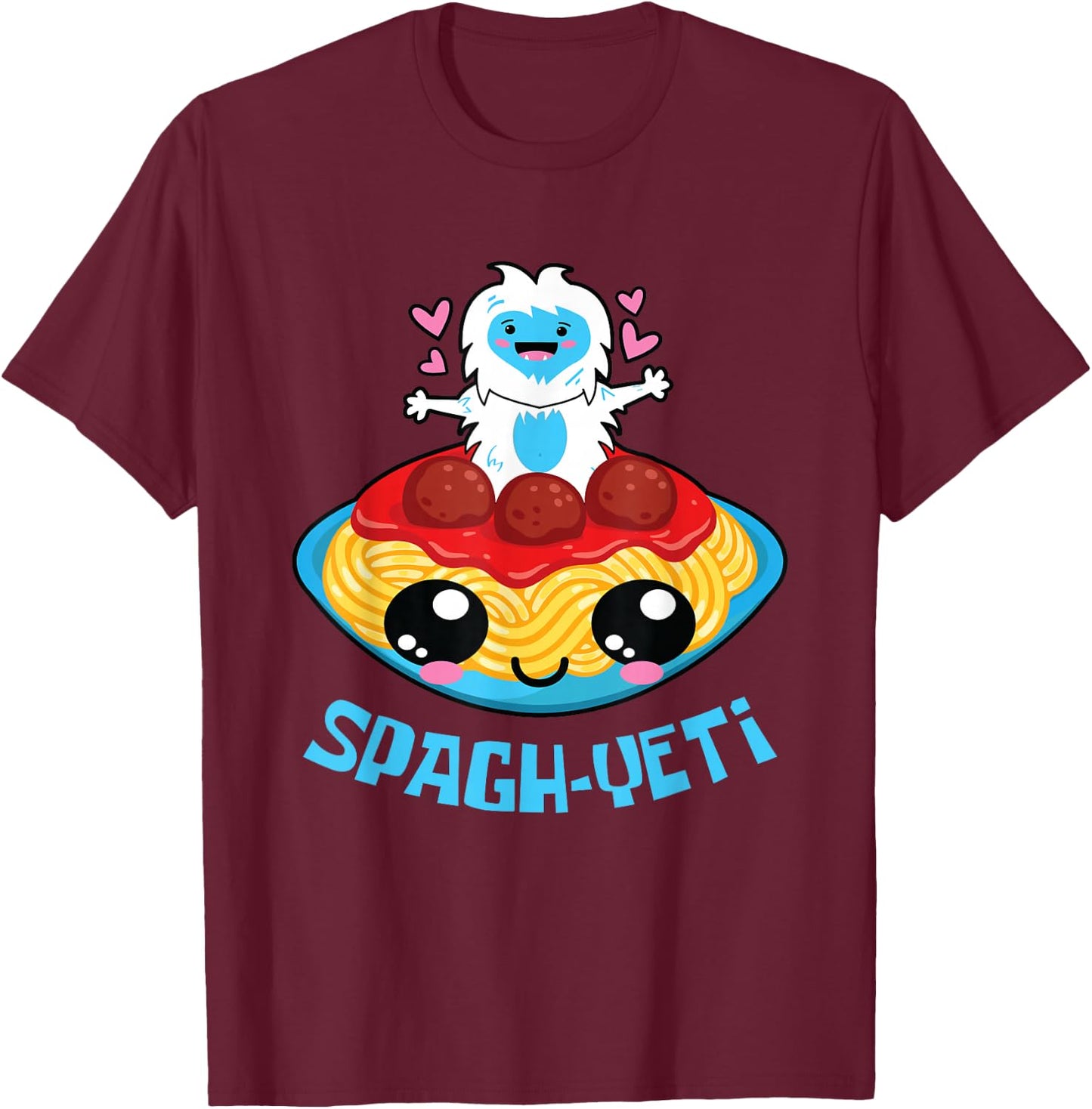 Spagh-Yeti I Spaghetti Sweet Kawaii Yeti Bigfood Manga T-Shirt - T-Shirt | Maroon
