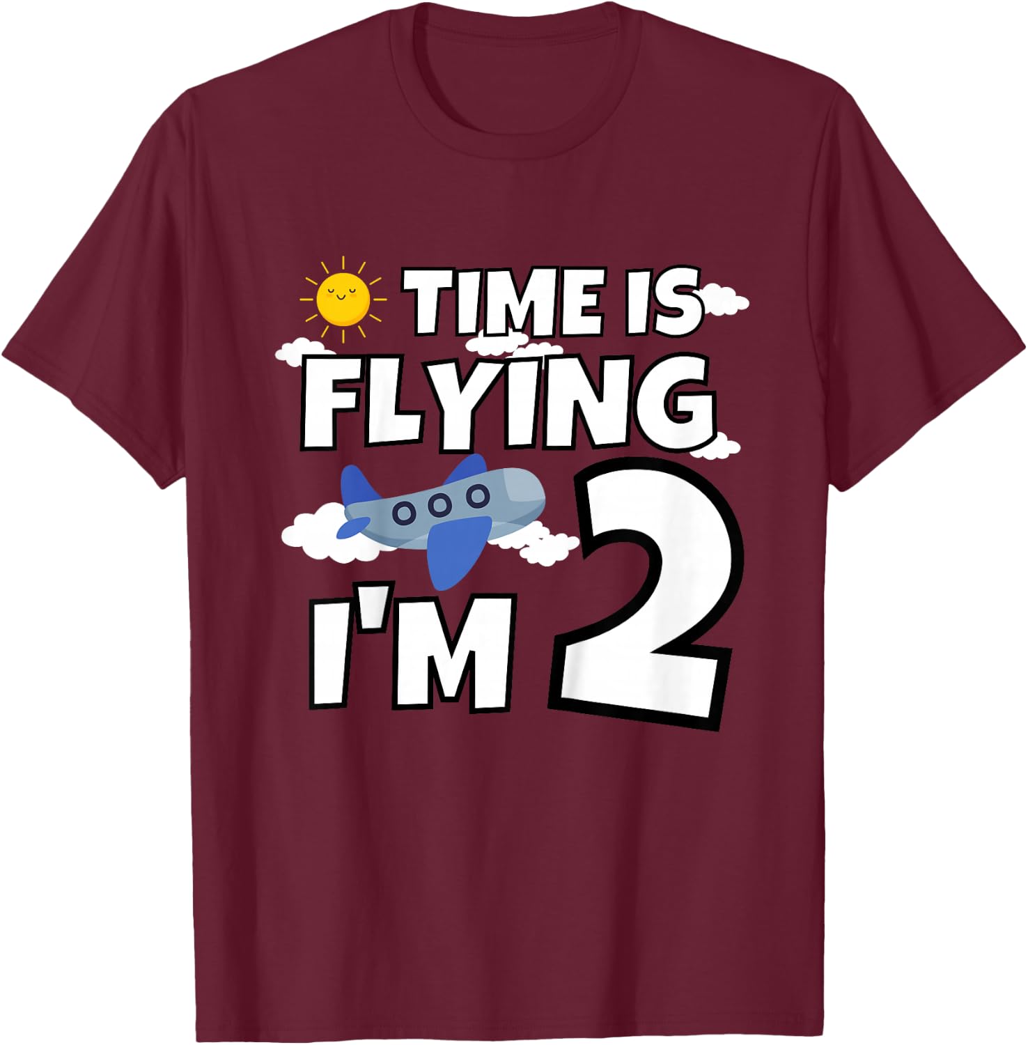 Airplane Pilot Flying in the Sky 2 Year Old 2nd Birthday T-Shirt - T-Shirt | Maroon
