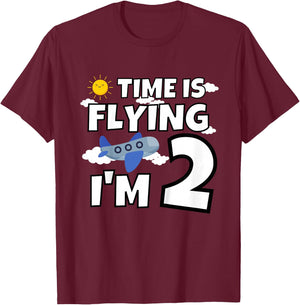 Airplane Pilot Flying in the Sky 2 Year Old 2nd Birthday T-Shirt - T-Shirt | Maroon