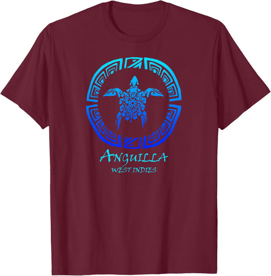 Anguilla, West Indies Vintage Retro Tribal Turtle Vacation T-Shirt - T-Shirt | Maroon