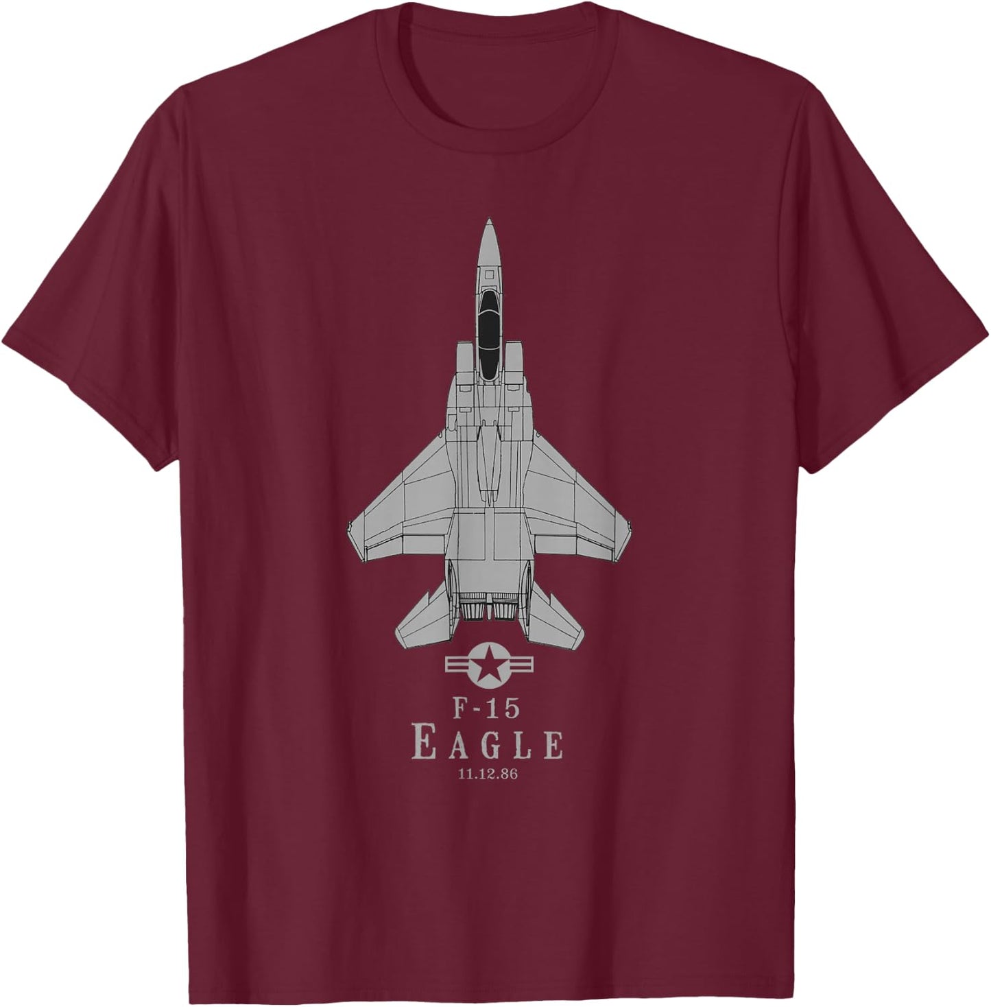F-15 Eagle Jet Fighter Airplane Tech Print T-Shirt - T-Shirt | Maroon