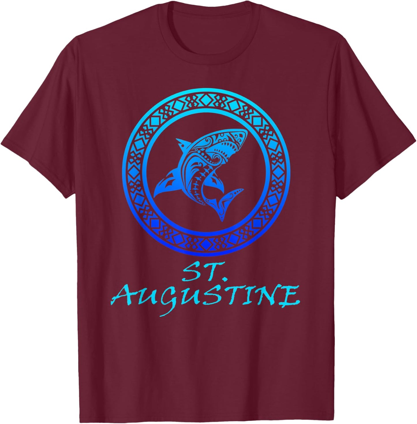 St. Augustine, Florida Vintage Retro Tribal Shark Vacation T-Shirt - T-Shirt | Maroon