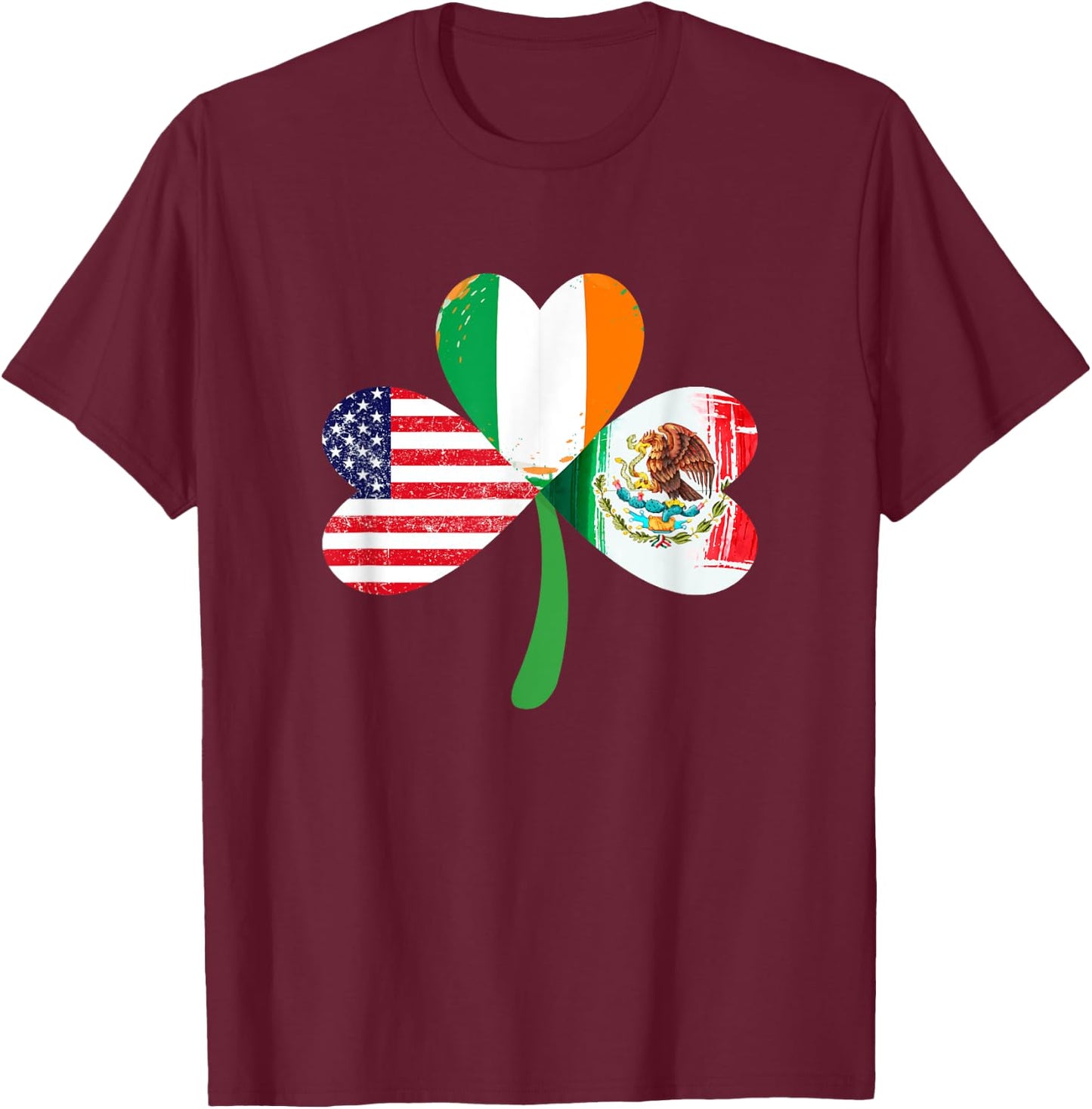 American Ireland Mexican Lucky Leaf Irish St. Patrick's Day T-Shirt - T-Shirt | Maroon