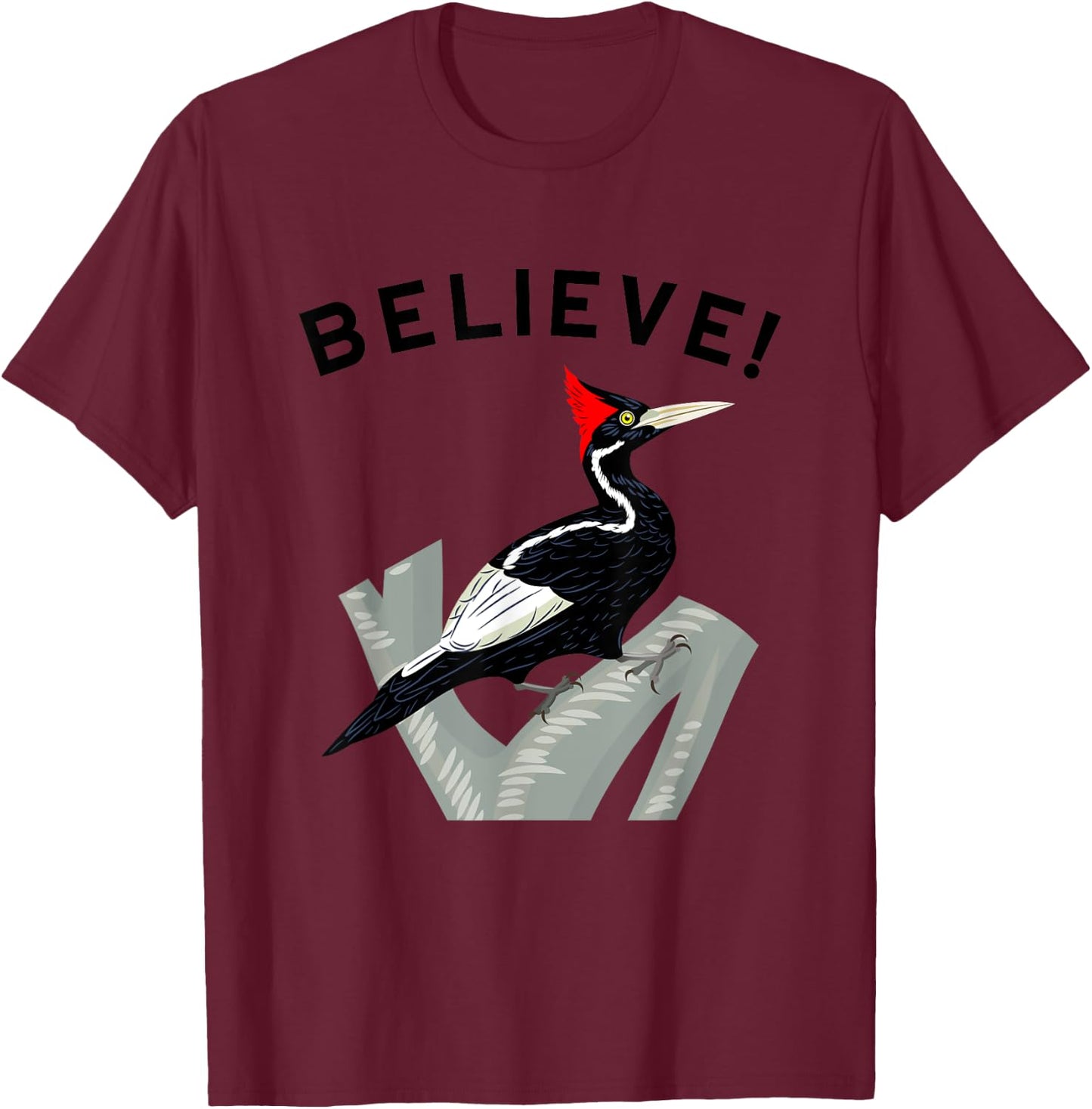 Birdwatching Gifts for Birders Endangered Ivory-Billed Woodpecker T-Shirt - T-Shirt | Maroon
