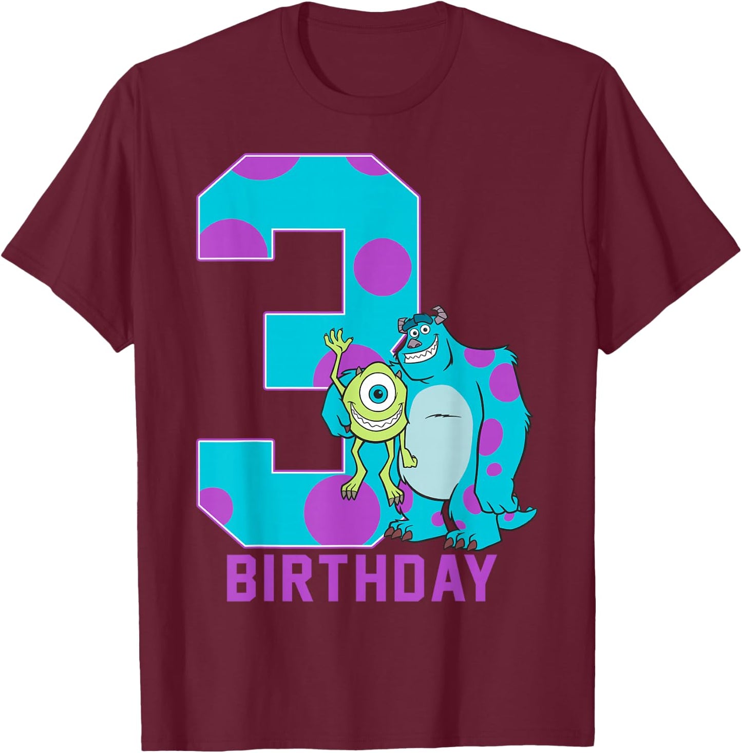 Disney Pixar Monsters Inc. Mike and Sully 3rd Birthday T-Shirt - T-Shirt | Maroon