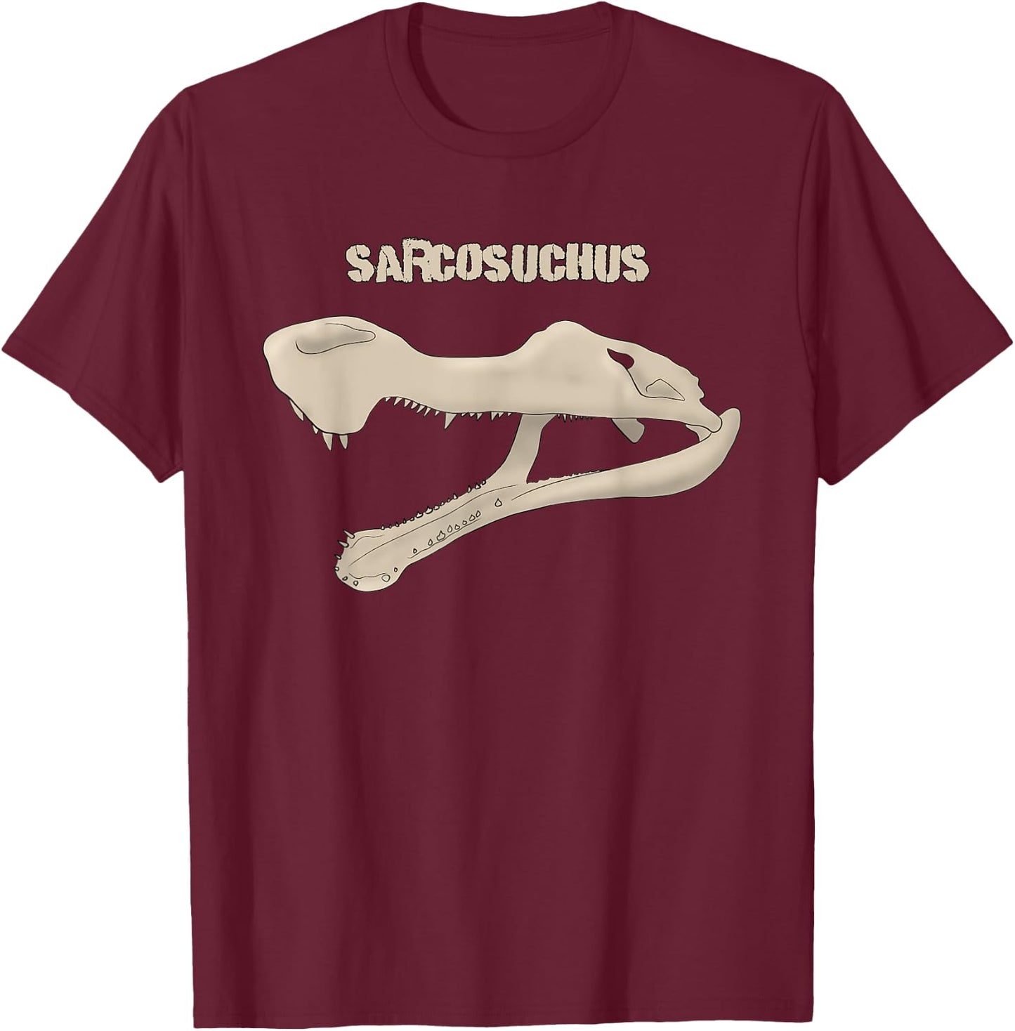 Dinosaur Sarcosuchus Fossil Crocodile Prehistoric Lizard T-Shirt - T-Shirt | Maroon