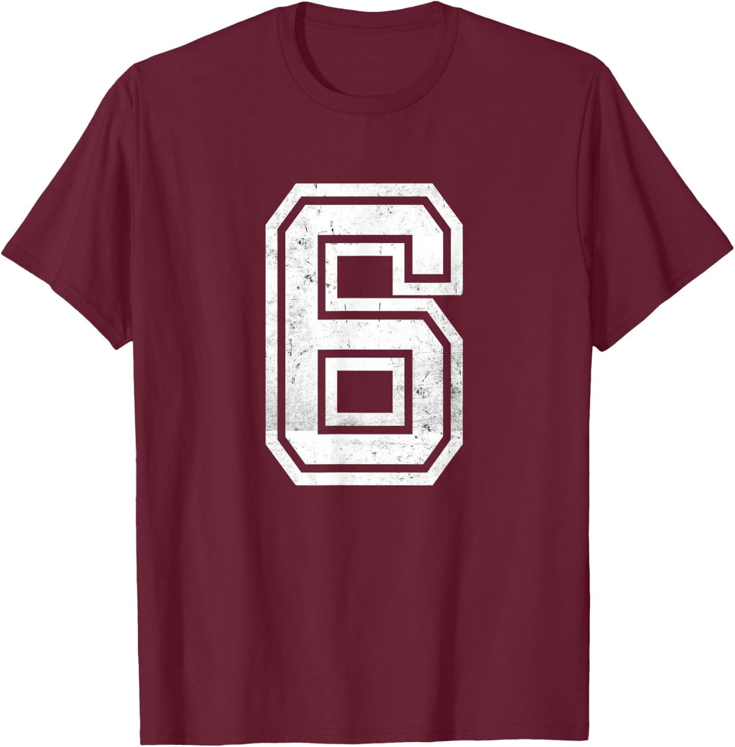 White Distressed Sports Team Number #6 T-Shirt - T-Shirt | Maroon