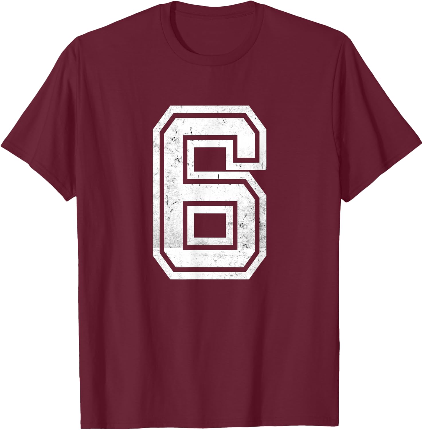 White Distressed Sports Team Number #6 T-Shirt - T-Shirt | Maroon