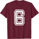 White Distressed Sports Team Number #6 T-Shirt - T-Shirt | Maroon