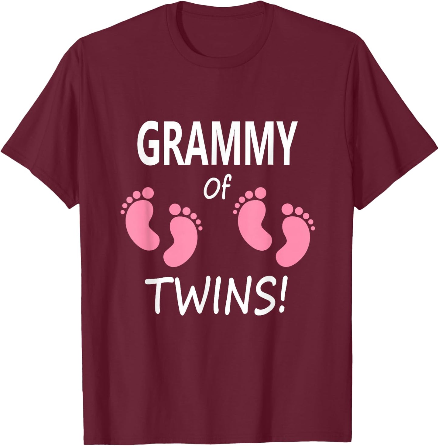 Women's Grandmother Grandma Grammy Twin Girls Pink Footprints T-Shirt - T-Shirt | Maroon