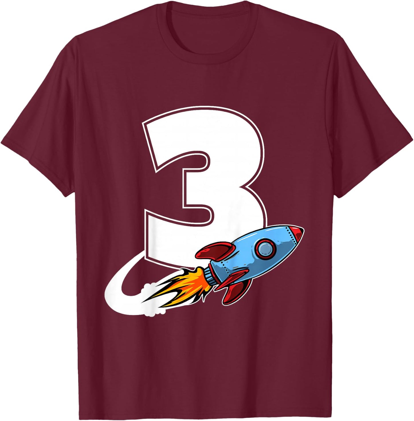 Outer Space 3 Year Old 3rd Birthday Three Rocket Ship Party T-Shirt - T-Shirt | Maroon
