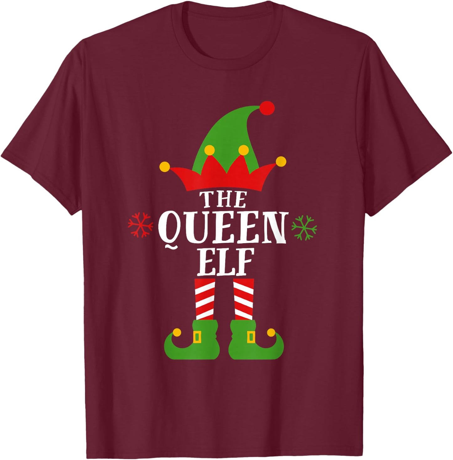 Queen Elf Funny Matching Family Christmas Pajama Girl T-Shirt - T-Shirt | Maroon