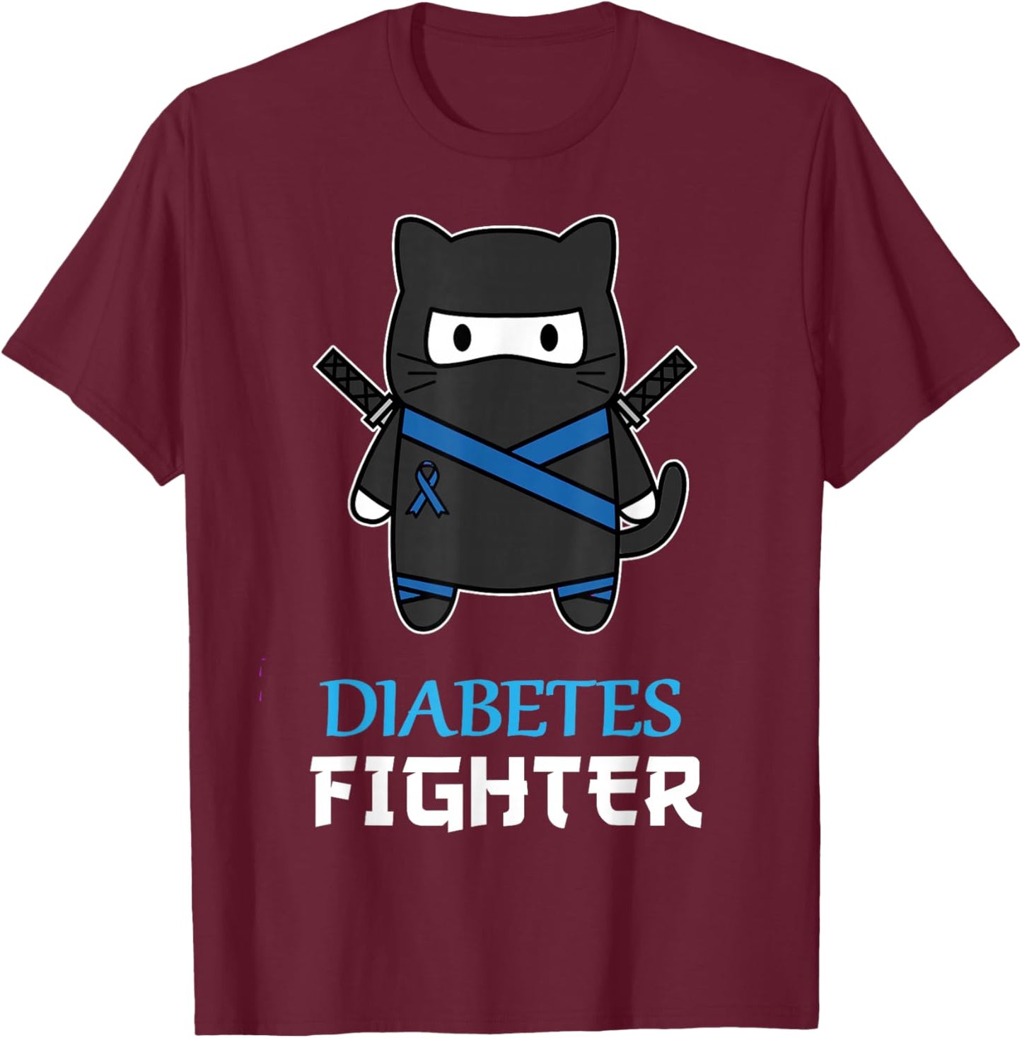 Diabetes Fighter Cat Ninja Awareness Diabetes Type 1 T-Shirt - T-Shirt | Maroon