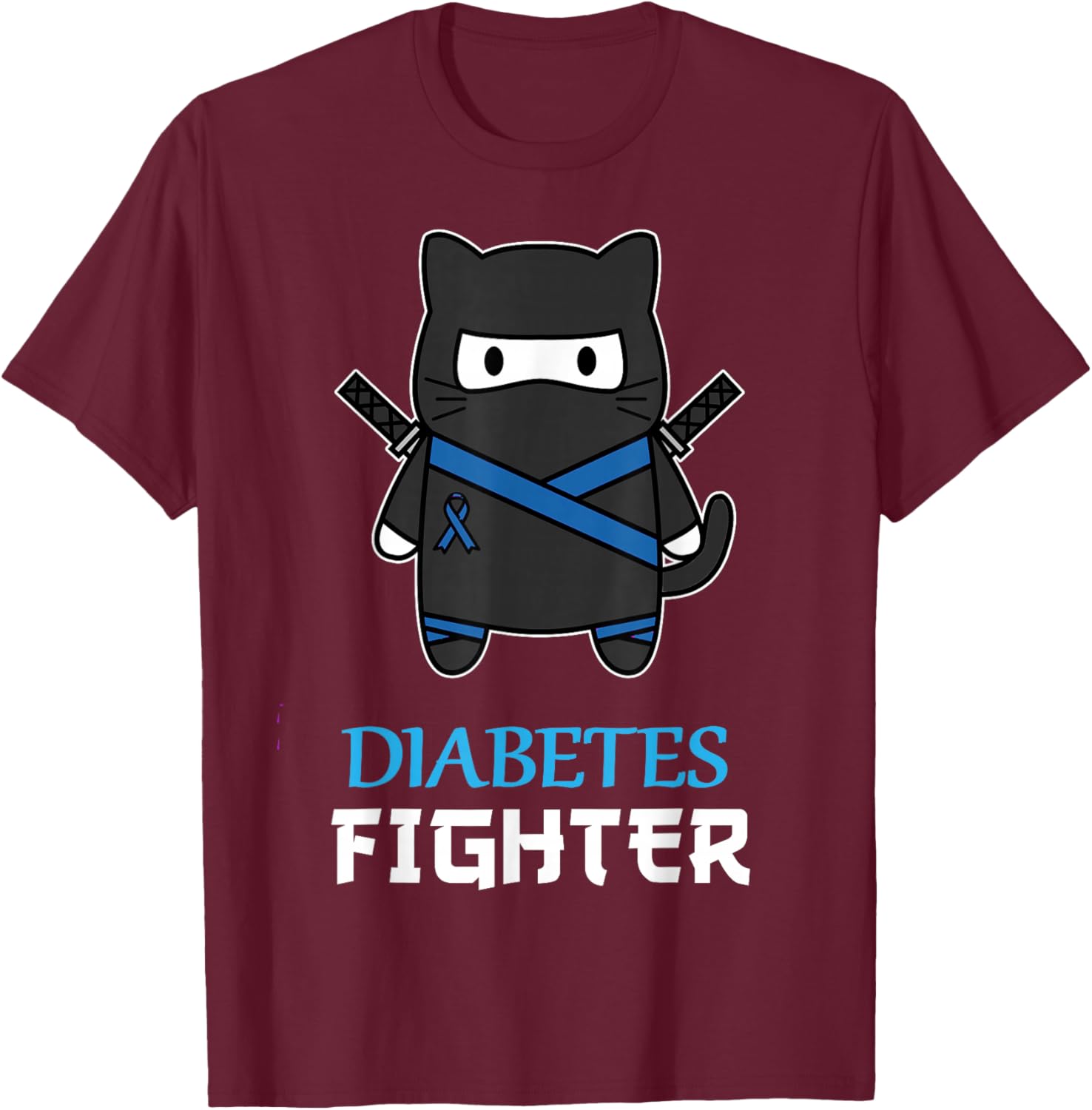 Diabetes Fighter Cat Ninja Awareness Diabetes Type 1 T-Shirt - T-Shirt | Maroon