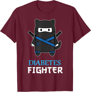 Diabetes Fighter Cat Ninja Awareness Diabetes Type 1 T-Shirt - T-Shirt | Maroon