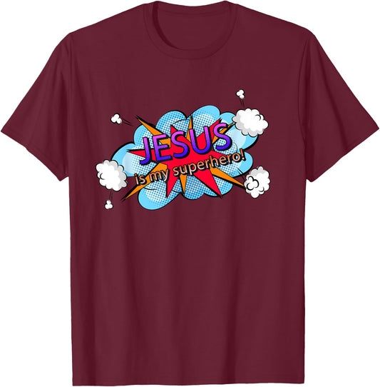 Jesus Is My Superhero Cute Powerful Christian Gift Comic T-Shirt - T-Shirt | Maroon