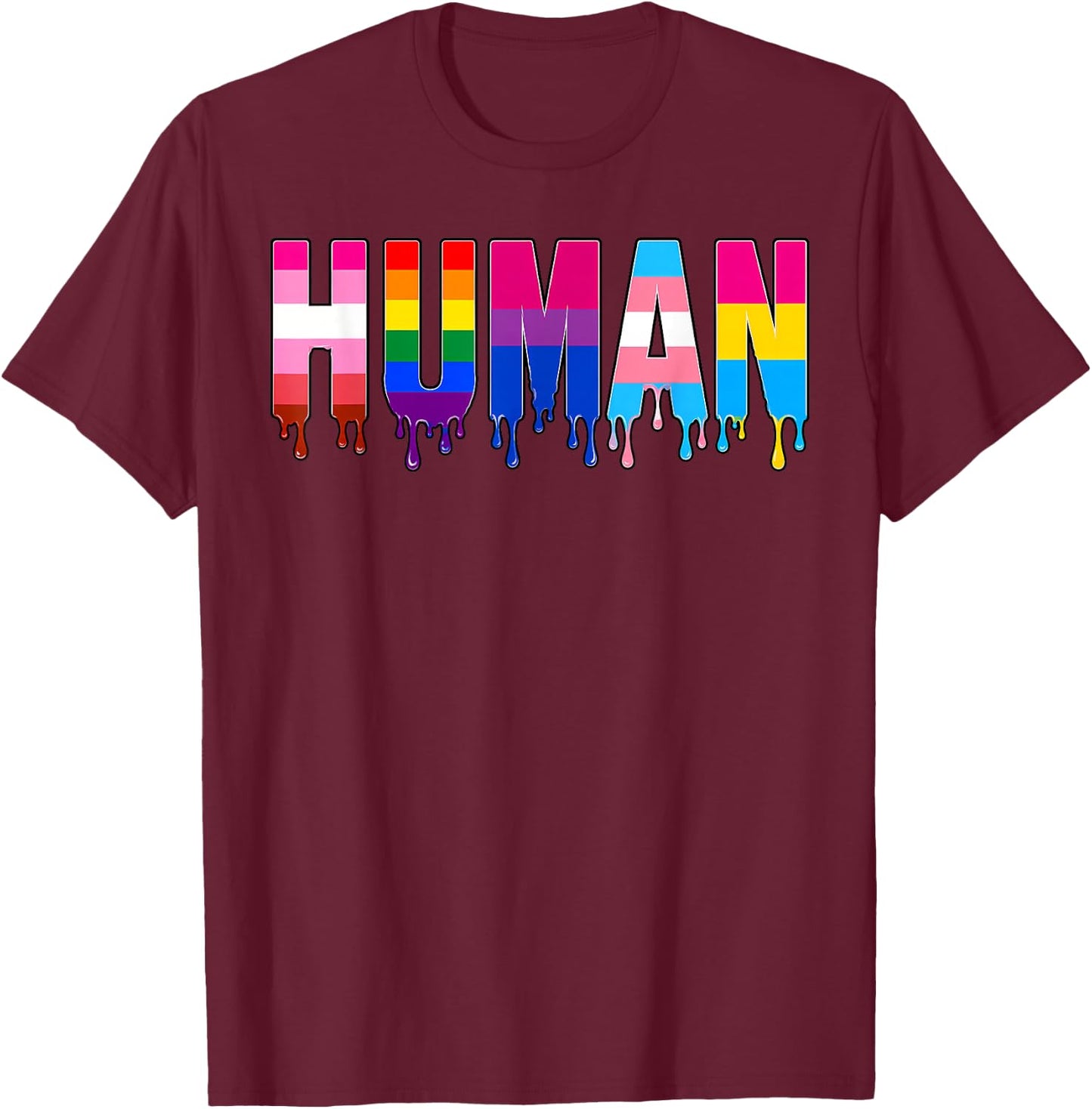 LGBT Shirts Human Dripping Rainbow Gay LGBTQ Pride Month T-Shirt - T-Shirt | Maroon